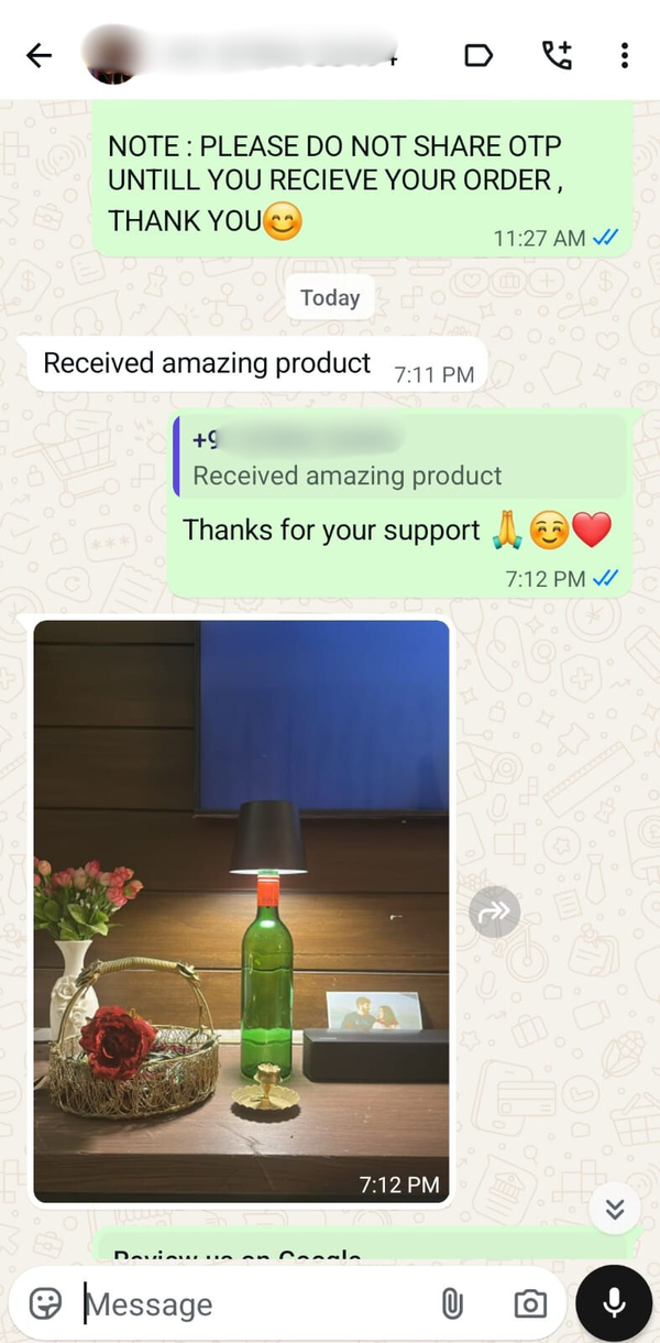 Customer WhatsApp Review